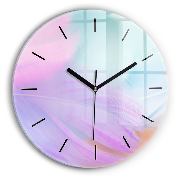 Round glass clock Colorful feathers