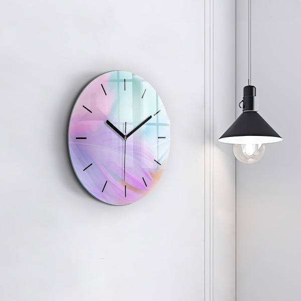Round glass clock Colorful feathers
