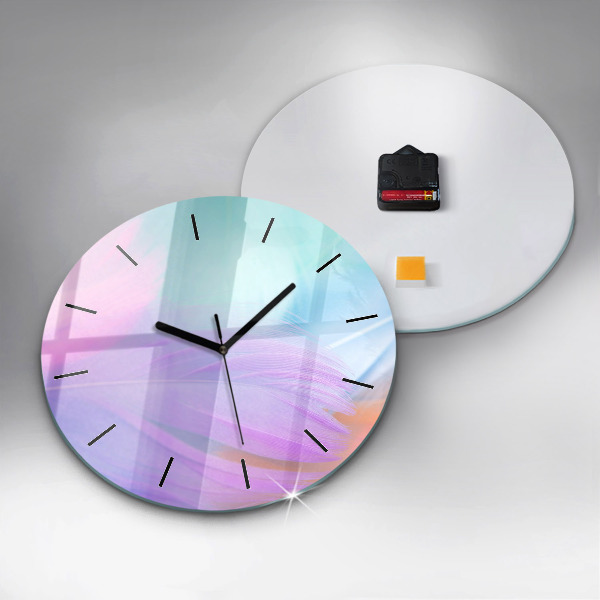 Round glass clock Colorful feathers