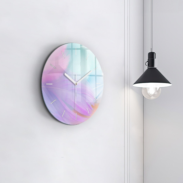 Round glass clock Colorful feathers
