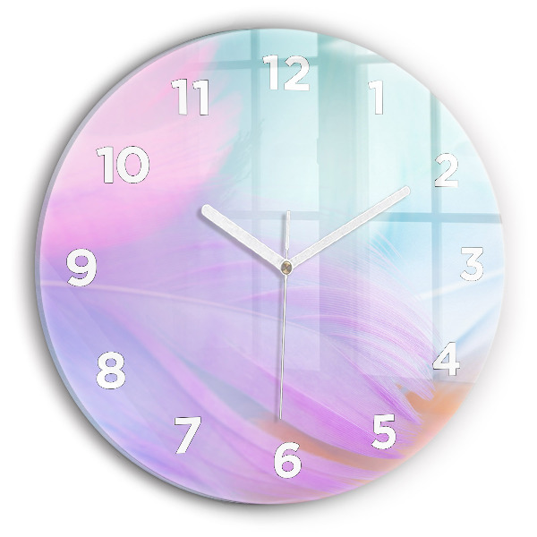Round glass clock Colorful feathers