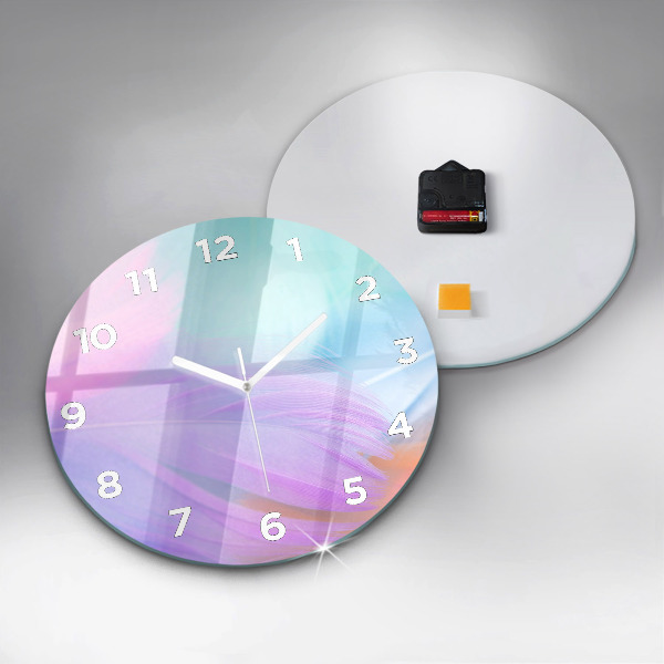 Round glass clock Colorful feathers