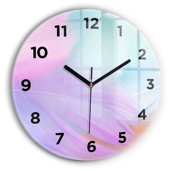 Round glass clock Colorful feathers