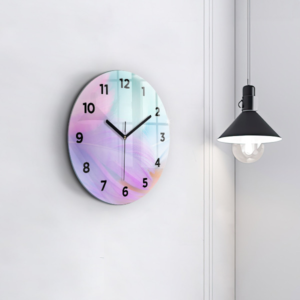 Round glass clock Colorful feathers