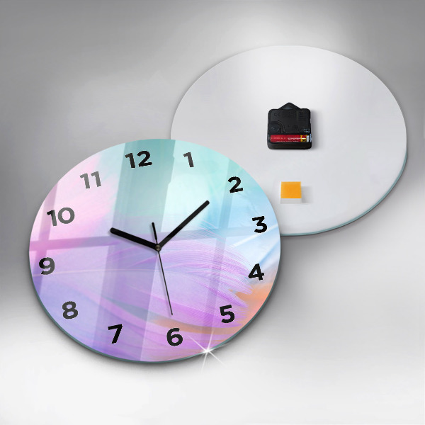 Round glass clock Colorful feathers