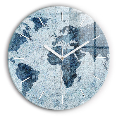 Round glass clock Painted world map