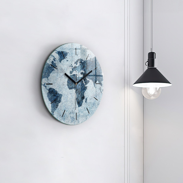 Round glass clock Painted world map