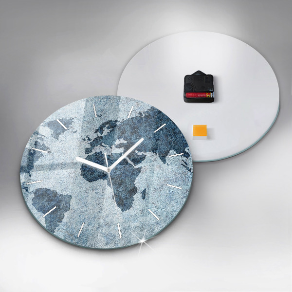 Round glass clock Painted world map