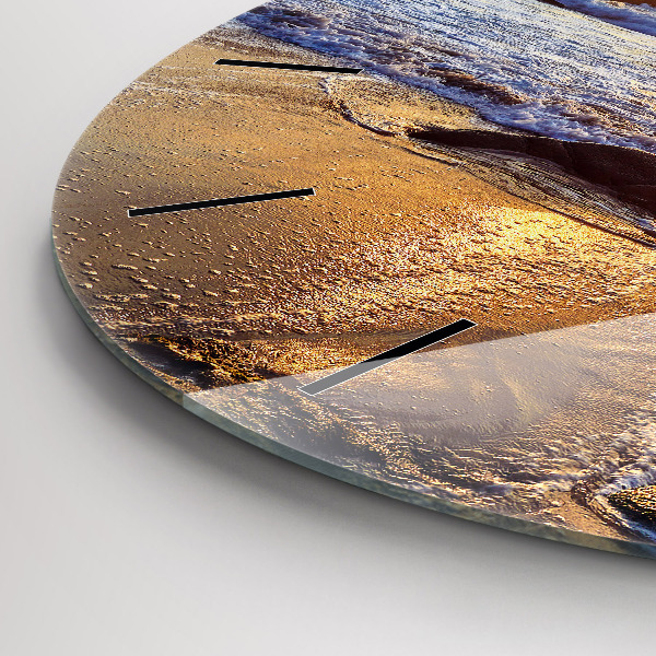Round glass clock Sunset on the beach