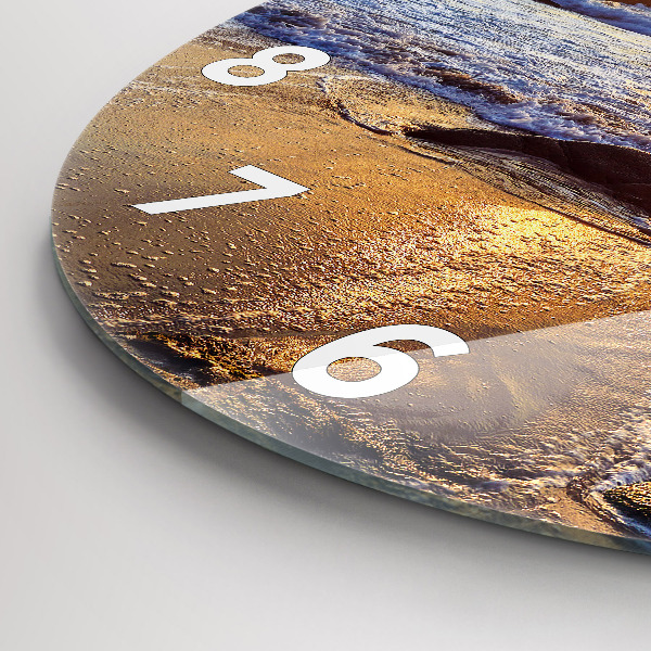 Round glass clock Sunset on the beach