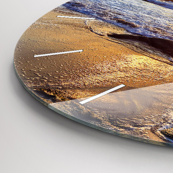 Round glass clock Sunset on the beach