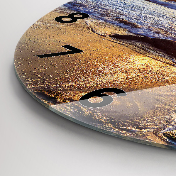 Round glass clock Sunset on the beach