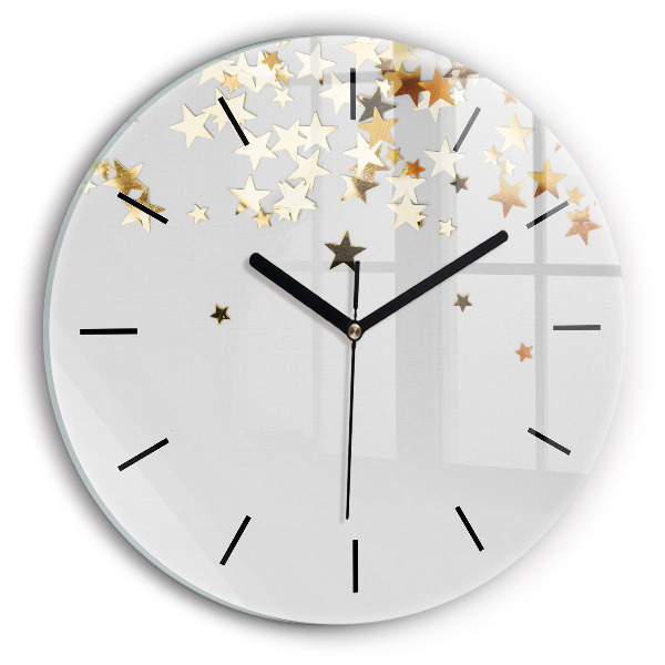 Round glass clock Gold stars