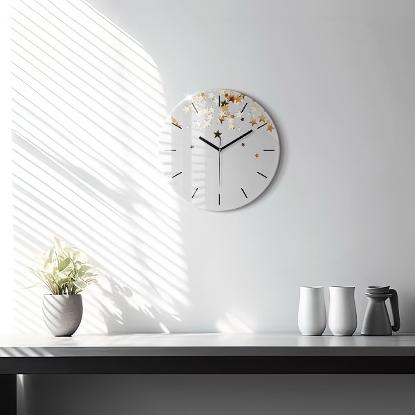 Round glass clock Gold stars