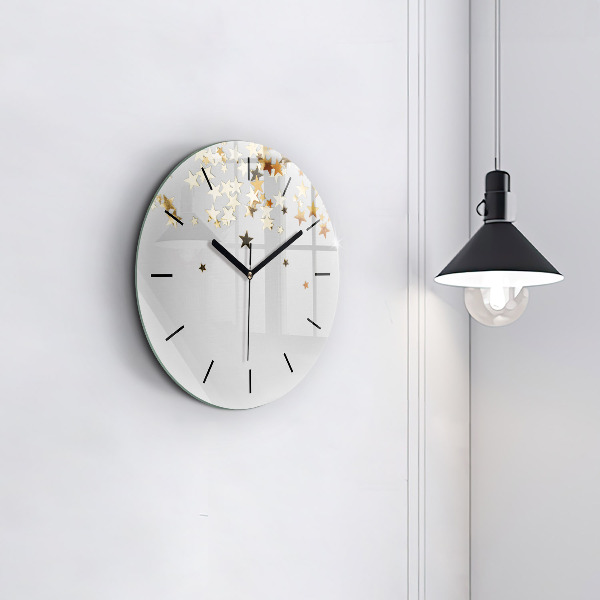 Round glass clock Gold stars