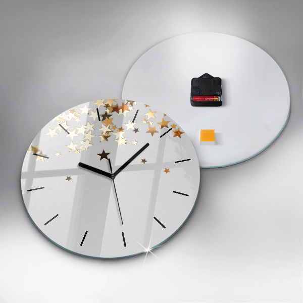 Round glass clock Gold stars