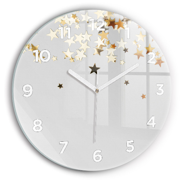 Round glass clock Gold stars