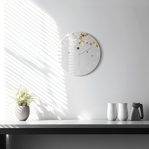 Round glass clock Gold stars
