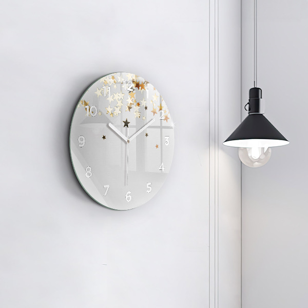 Round glass clock Gold stars
