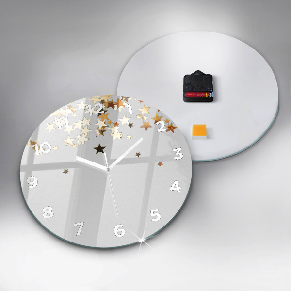 Round glass clock Gold stars