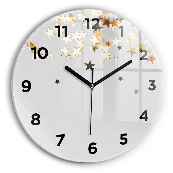 Round glass clock Gold stars