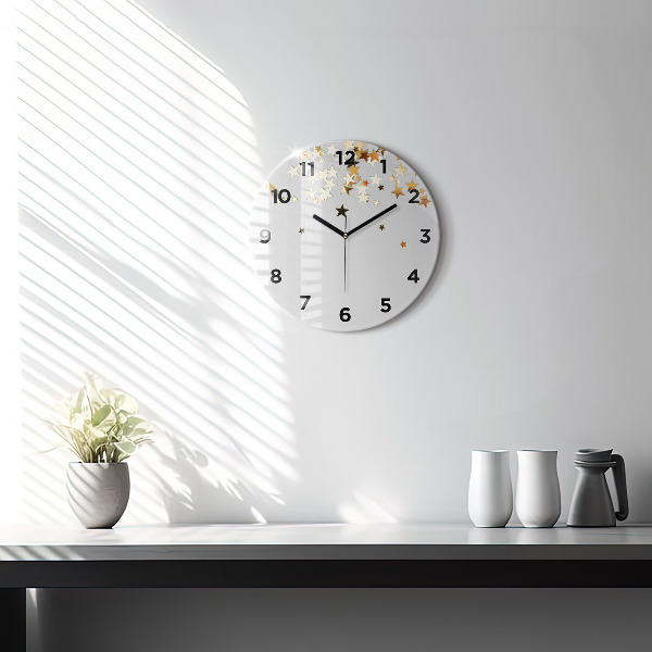Round glass clock Gold stars