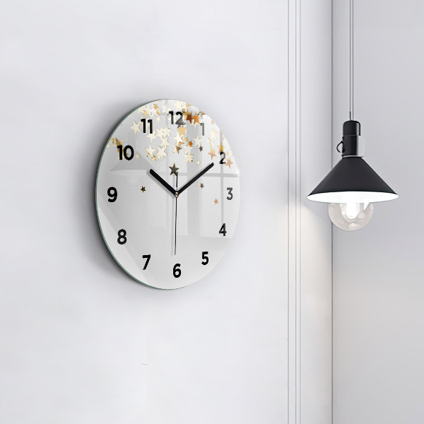 Round glass clock Gold stars