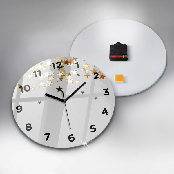 Round glass clock Gold stars