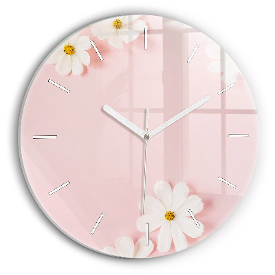 Round glass clock Daisy flowers