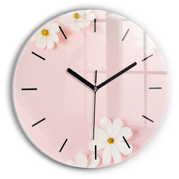 Round glass clock Daisy flowers
