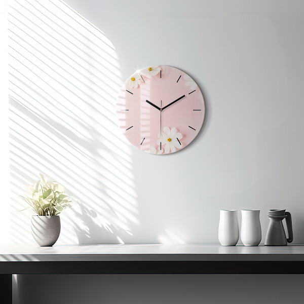 Round glass clock Daisy flowers