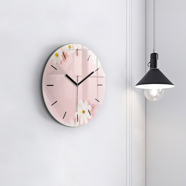 Round glass clock Daisy flowers
