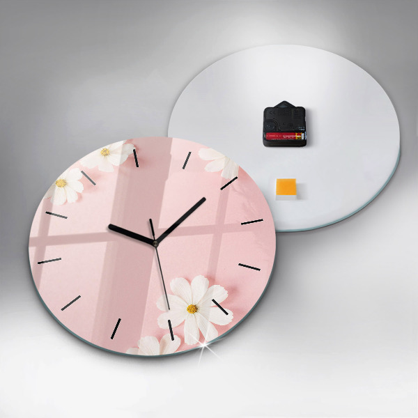 Round glass clock Daisy flowers