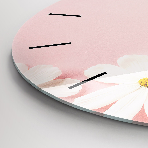 Round glass clock Daisy flowers