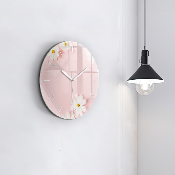 Round glass clock Daisy flowers