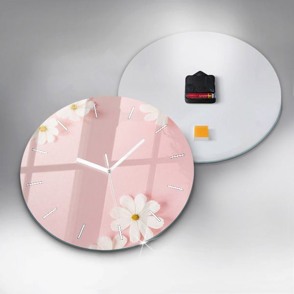 Round glass clock Daisy flowers