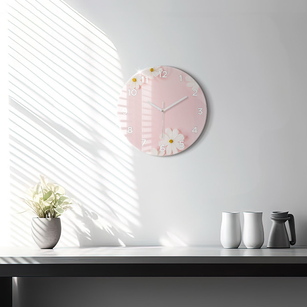 Round glass clock Daisy flowers