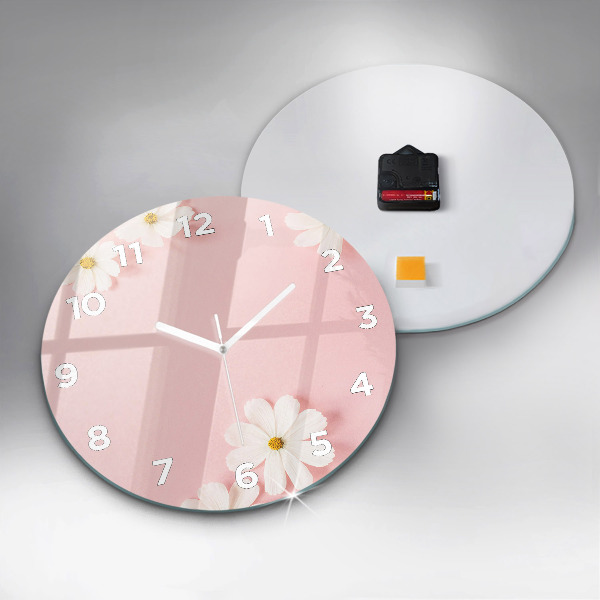 Round glass clock Daisy flowers