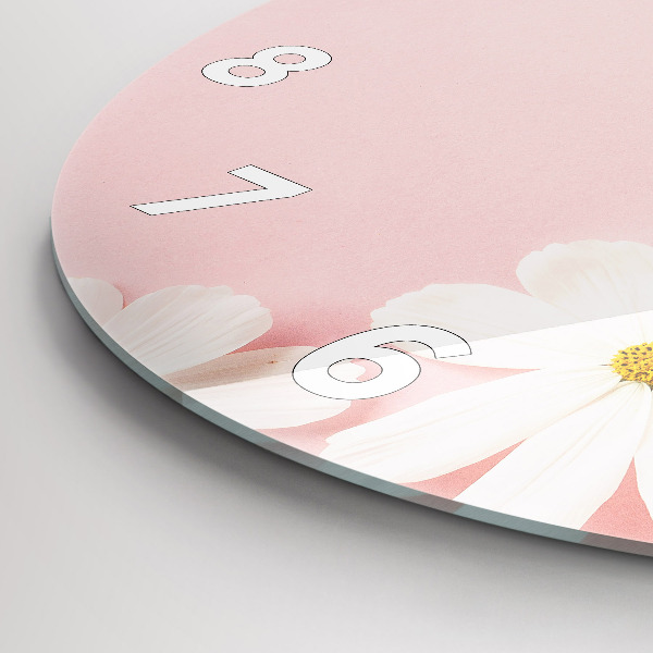 Round glass clock Daisy flowers