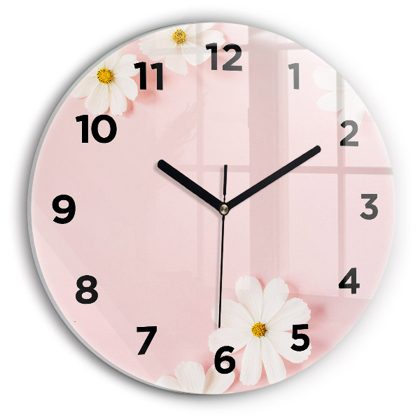 Round glass clock Daisy flowers