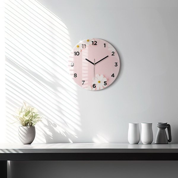 Round glass clock Daisy flowers