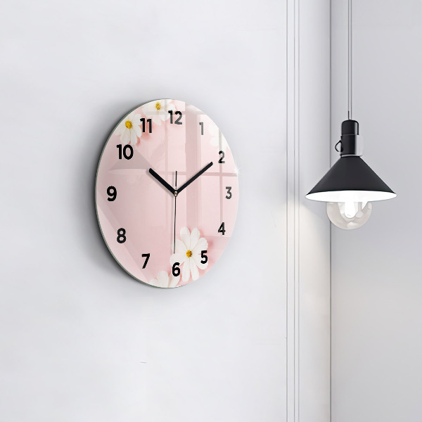 Round glass clock Daisy flowers