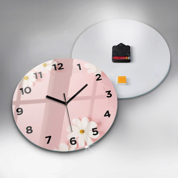 Round glass clock Daisy flowers