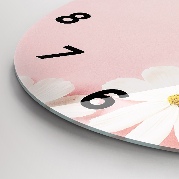 Round glass clock Daisy flowers
