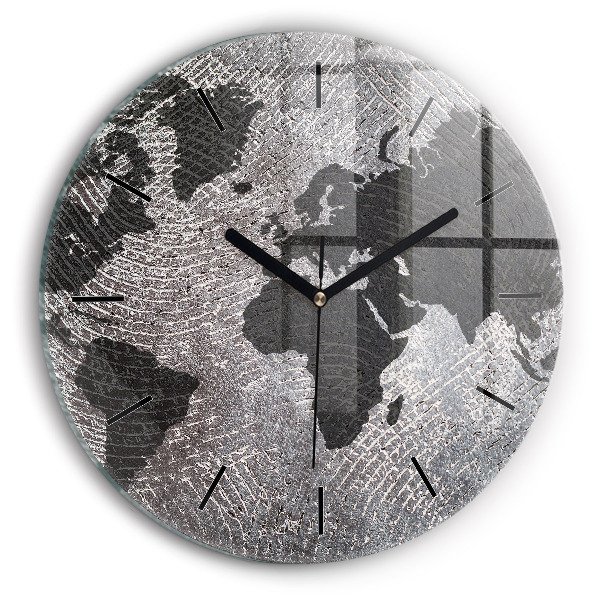 Round glass clock World map concrete