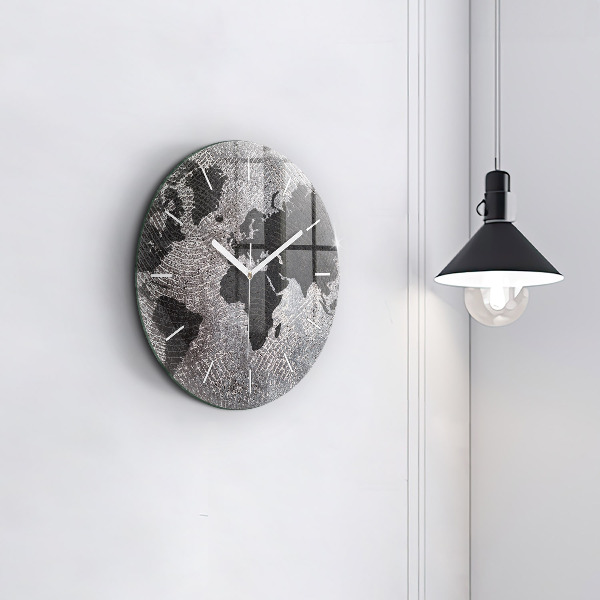 Round glass clock World map concrete