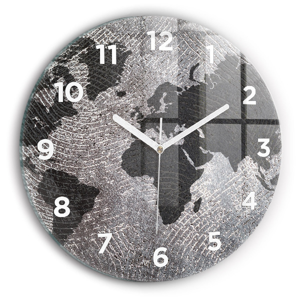 Round glass clock World map concrete