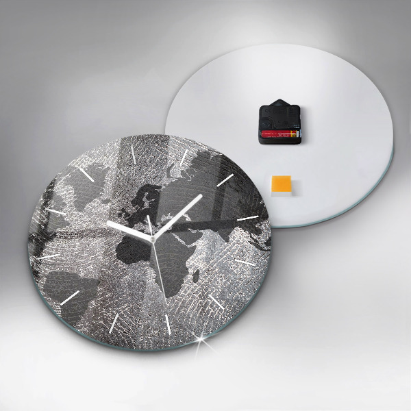Round glass clock World map concrete