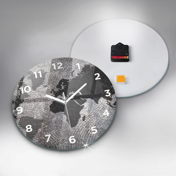 Round glass clock World map concrete