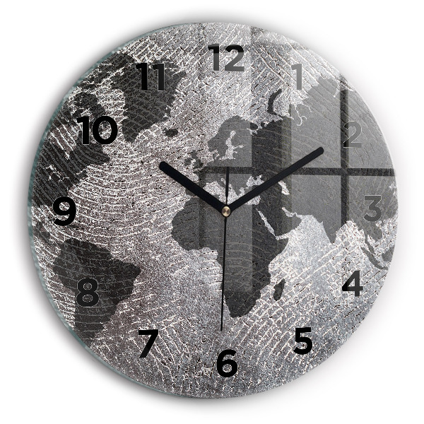 Round glass clock World map concrete